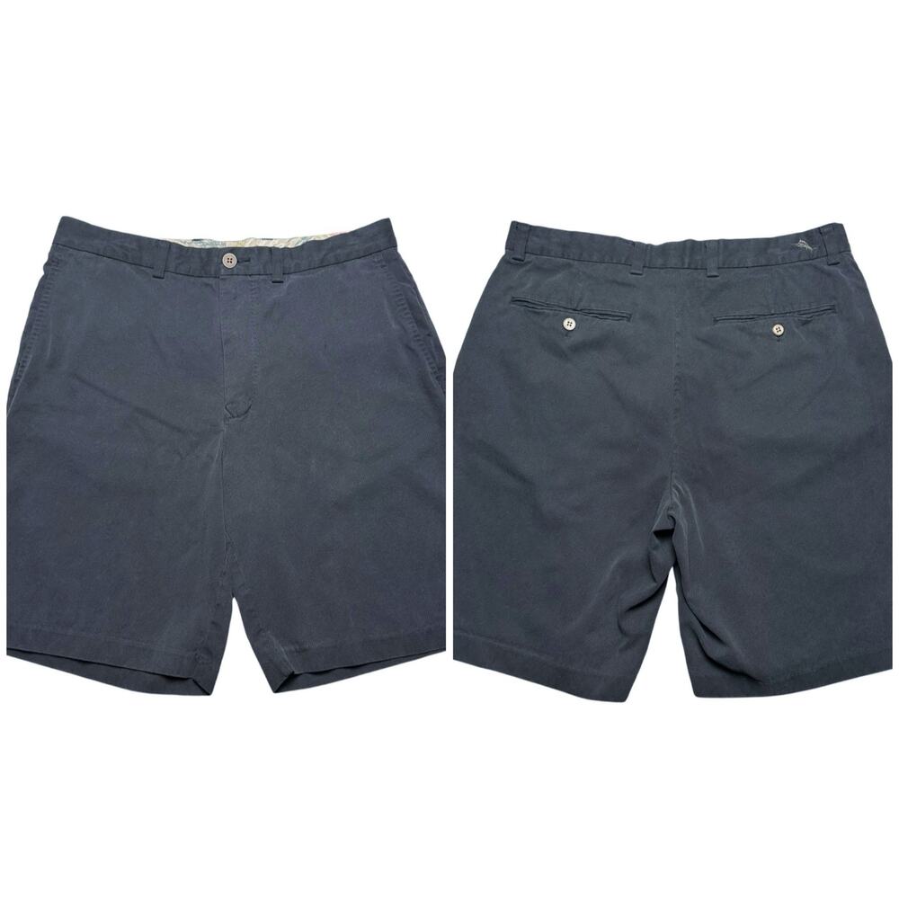 Tommy Bahama | Men | Black Silk Cotton Blend Flat Front Chino Shorts | Size 32
